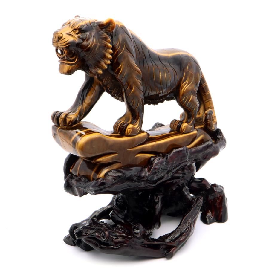 GOLD STONE タイガーアイ 虎 置物 彫刻 台座付き 2.2kg 虎眼石 風水