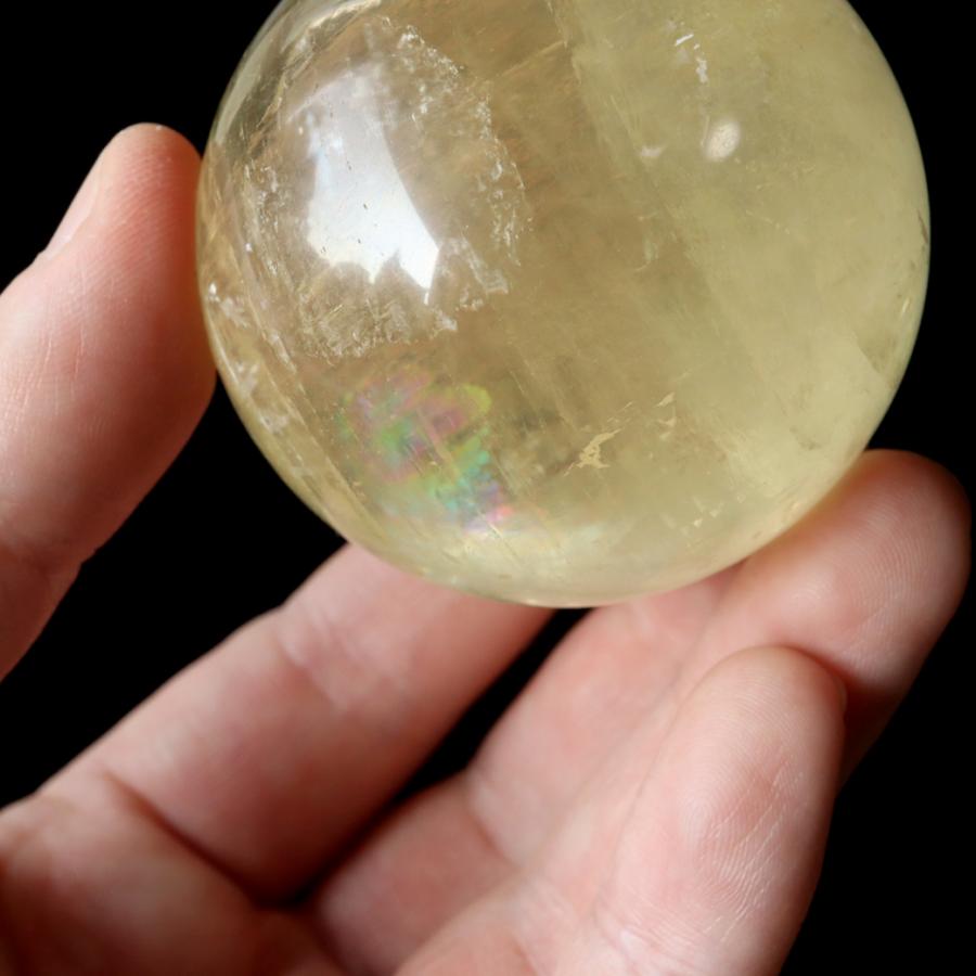 GOLD STONE ゴールデン カルサイト 丸玉 台座付き 直径約55mm 虹入り