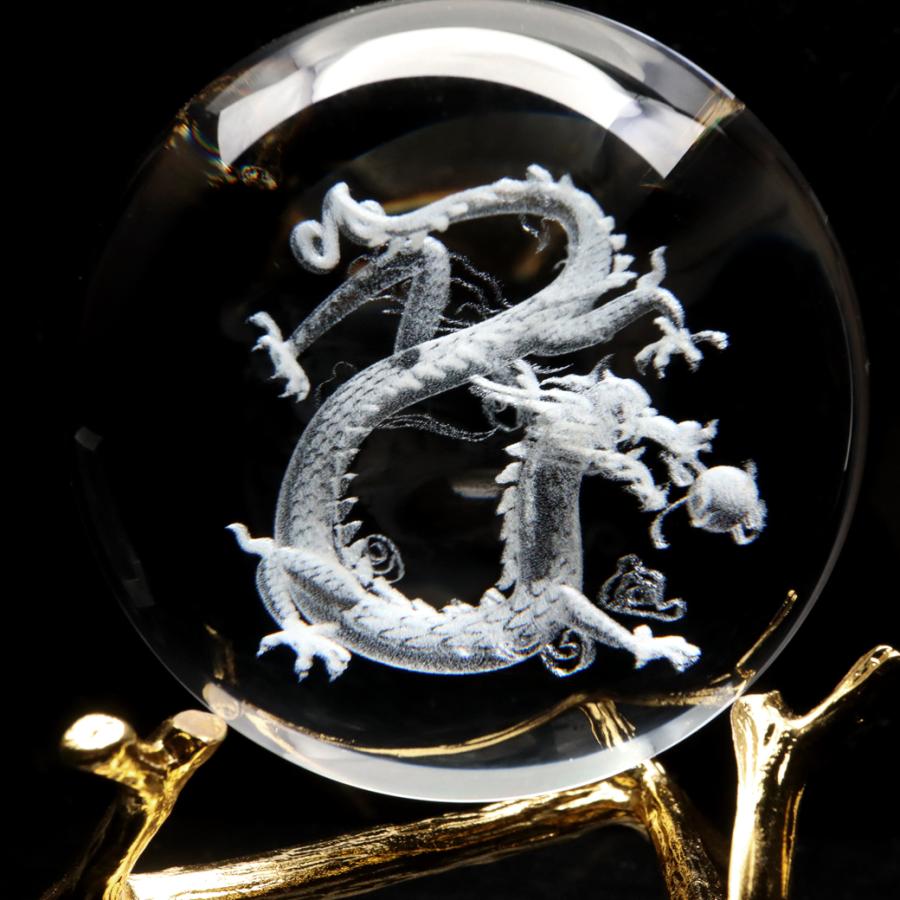 GOLD STONE 龍 クリスタルボール 約80mm 龍神 干支 辰 置き物 人工水晶