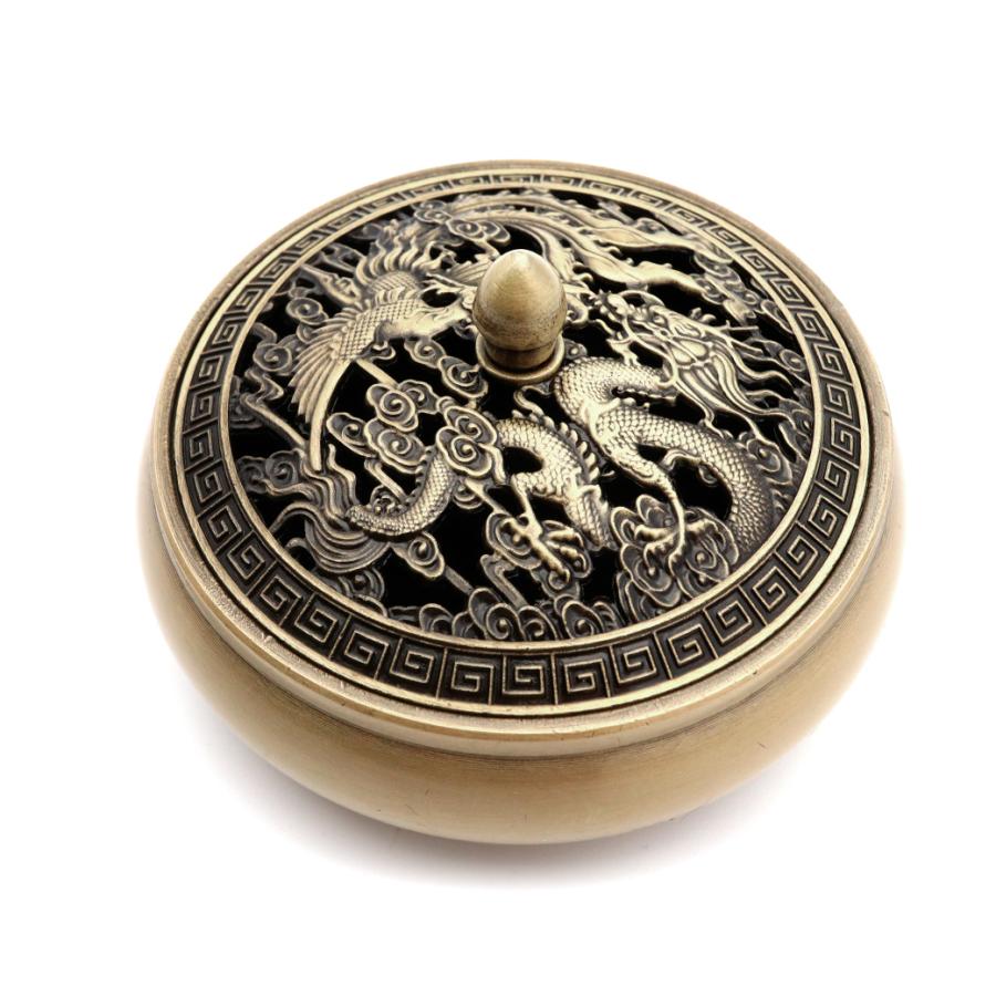 GOLD STONE 香炉 おしゃれ お香立て 真鍮製 龍 鳳凰 デザイン 蓋付き