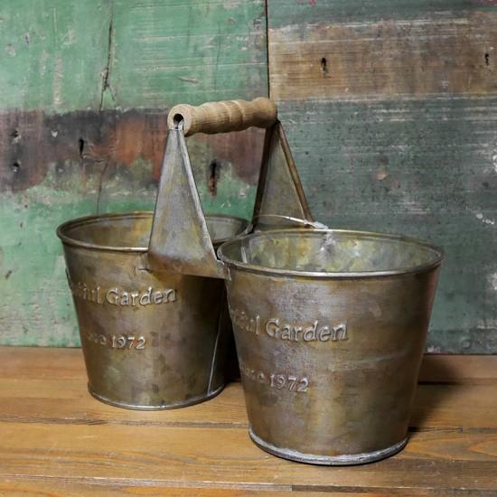 アンティーク 2連 ブリキ バケツ HEARTFUL GARDEN ガーデニング