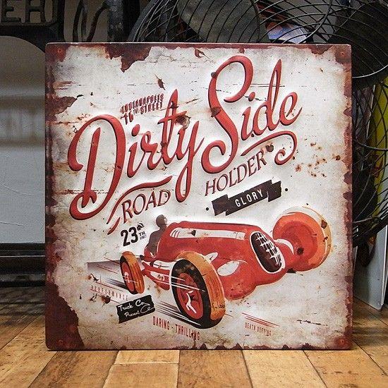 ブリキ看板 エンボス スクエアプレート dirty side アメリカン雑貨