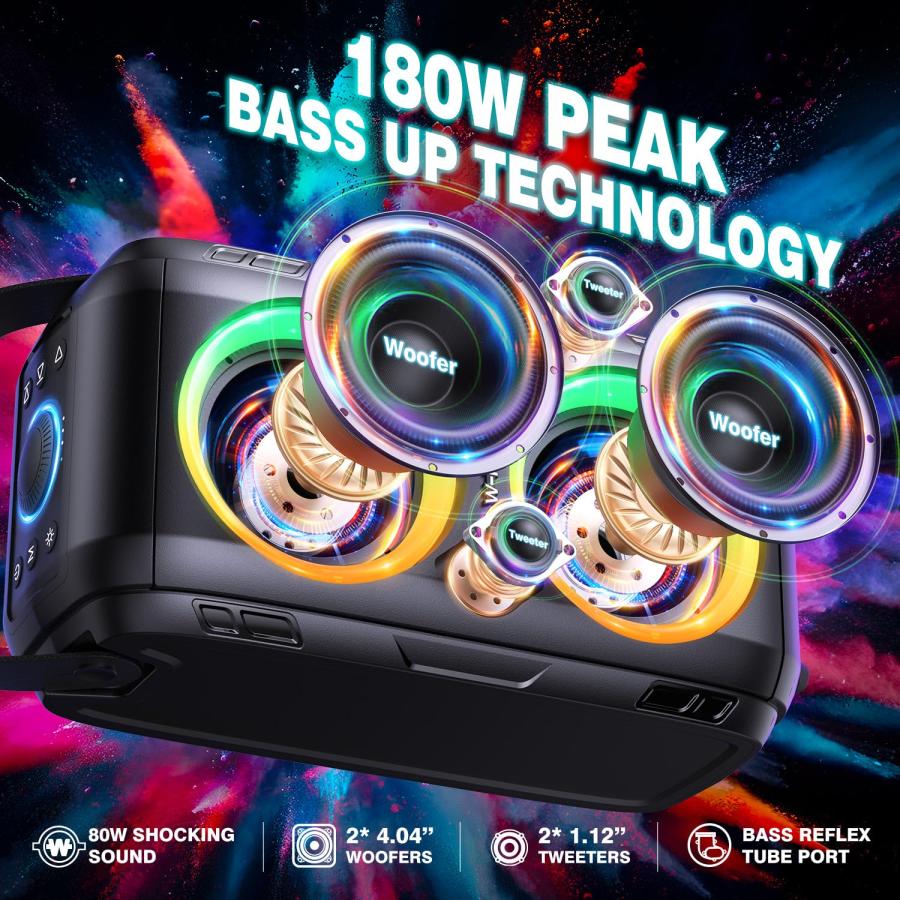 W-KING 80W Bluetoothスピーカーラウド 、スーパー重低音、巨大な105dB