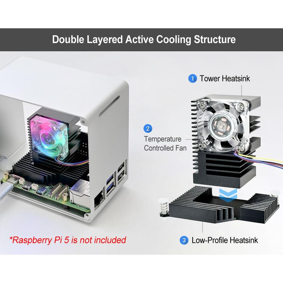 ElectroCookie Raspberry Pi 5ケース アルミミニタワーケース 冷却