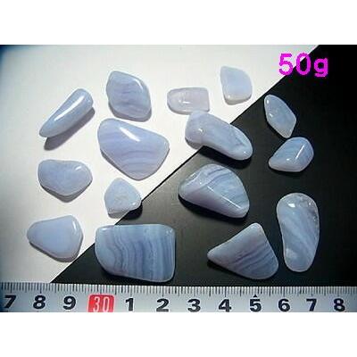 ブルーレースアゲート原石磨き石 Bluelace agate 空色縞瑪瑙 50g