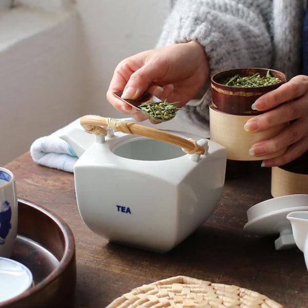 上出長右衛門窯 TEA字 角急須 大 九谷焼 染付 急須 磁器 茶器