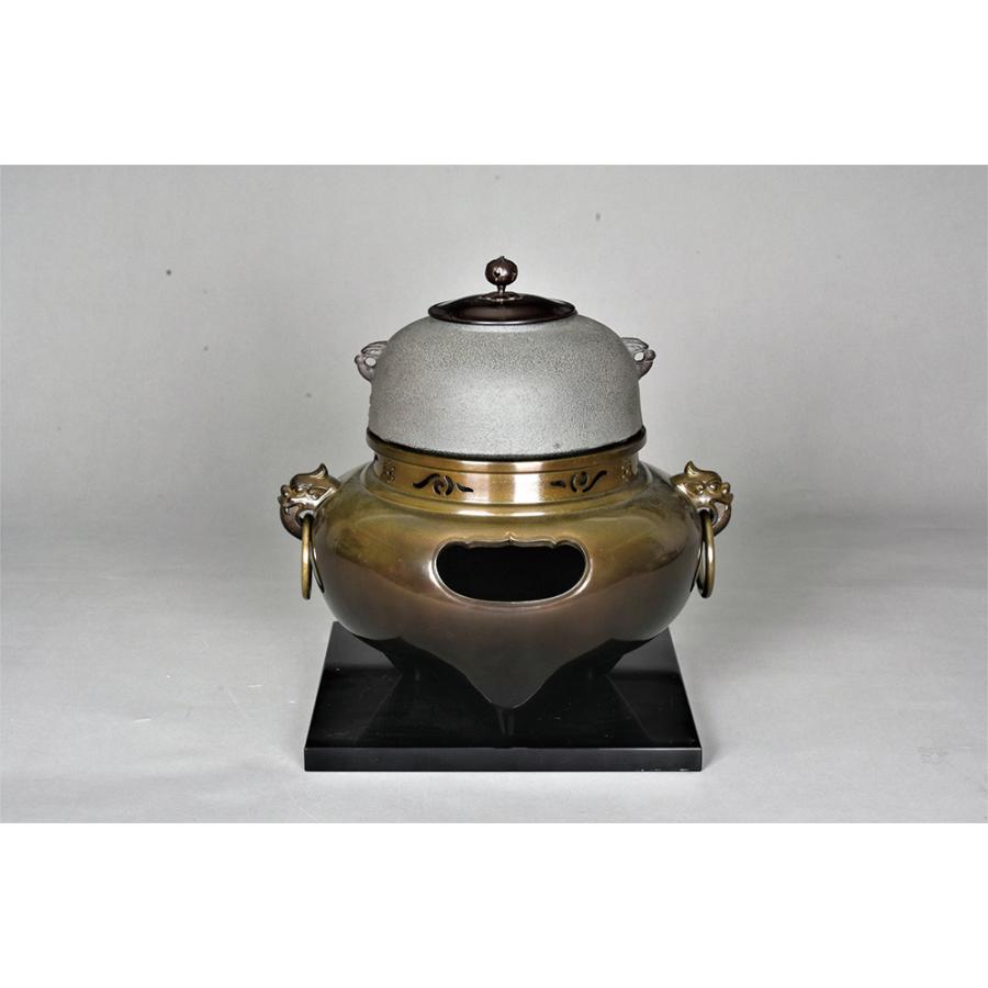 茶道具 電熱式 切掛風炉・釜 ヤマキ製 唐銅 鬼面風炉電気炭セット 表流