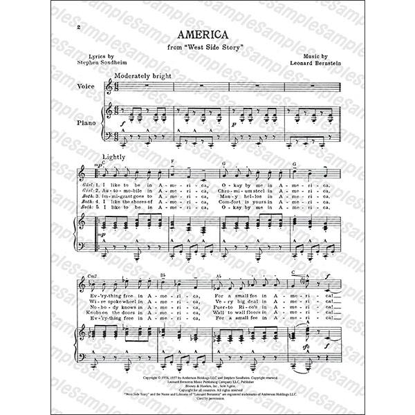 楽譜 ピアノ弾き語り／「ウエスト・サイド・ストーリー」よりアメリカ
