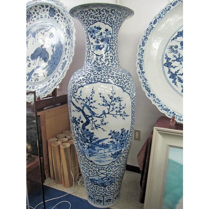 有田焼 染付花鳥図大壺 高さ約1m55cm 陶磁器 花瓶 花生 美術品