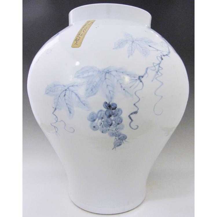 李朝 青花葡萄文白磁大壺 高さ52cm 韓国 美術 朝鮮 希少 花生 花瓶