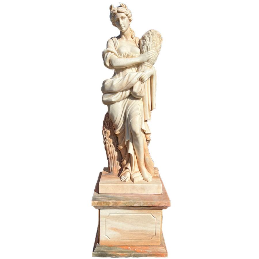 天然大理石彫刻 豊作のヴィーナス (秋) ピンク 乙女 H 212cm 女神