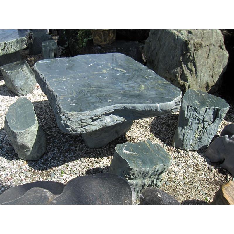 四国 青石 テーブル・イス4脚セット 庭石 天然石 お庭にやすらぎの空間