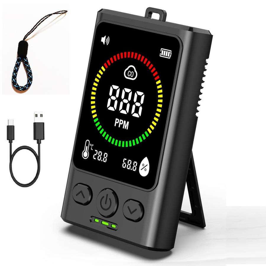 一酸化炭素測定器 高精度 瞬間検知 消音機能 携帯ポーチ付き Type-C