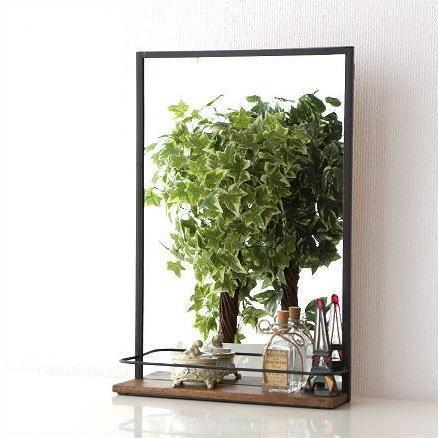 ウォールミラー 棚付き おしゃれ ラック 壁掛け ミラー 鏡 アイアン