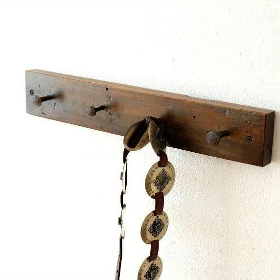 フック 壁掛け 4連 アンティーク 木製 古木 ウォールフック 玄関 帽子