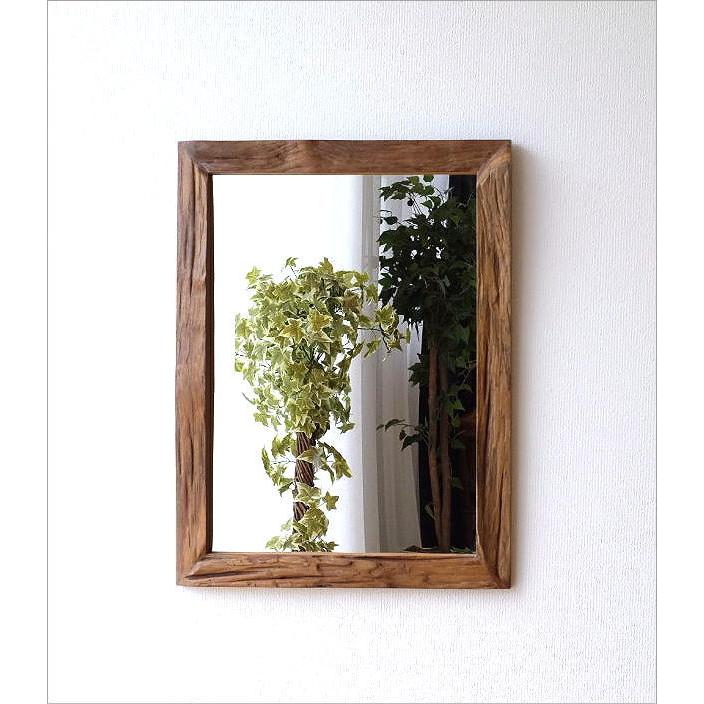 壁掛けミラー おしゃれ チーク 木製 古木 天然木 ウォールミラー