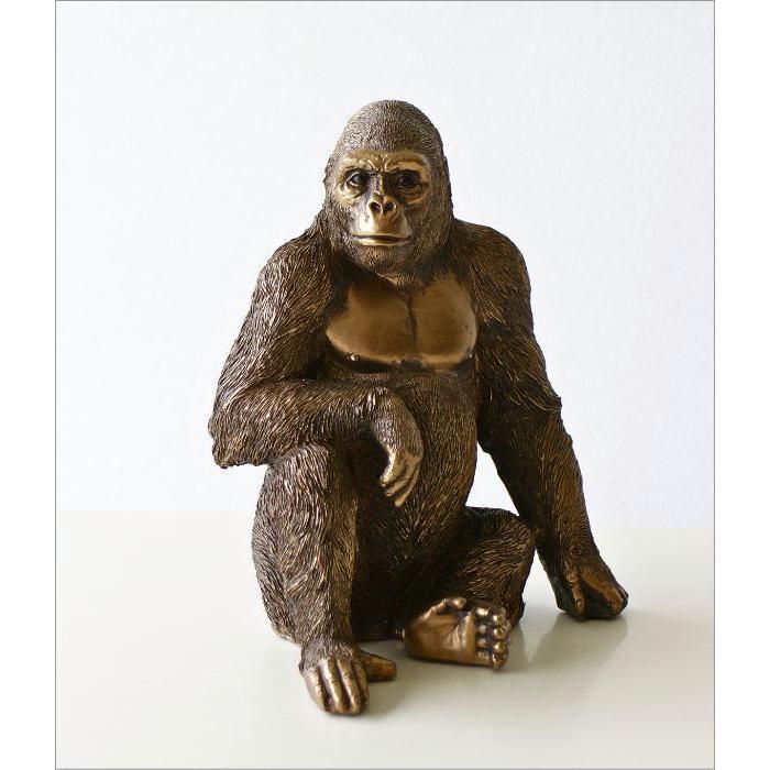 ゴリラ 置物 オブジェ おしゃれ ブロンズ風 雑貨 置き物 動物 アニマル
