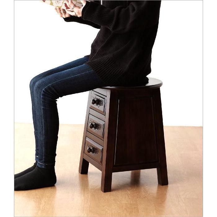 スツール アンティーク調 木製 収納 丸 椅子 花台 玄関 腰掛け