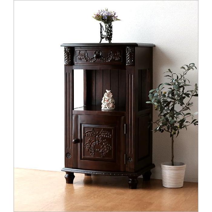 電話台 花台 アンティーク調 玄関 ハイスタンド 木製 キャビネット 扉