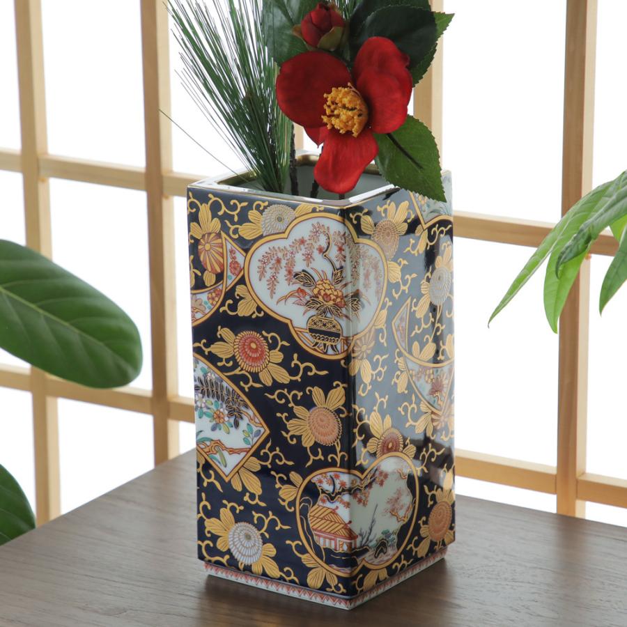 賞美堂 角花瓶 琳派 古伊万里 S3765 有田焼 フラワーベース 高級花器