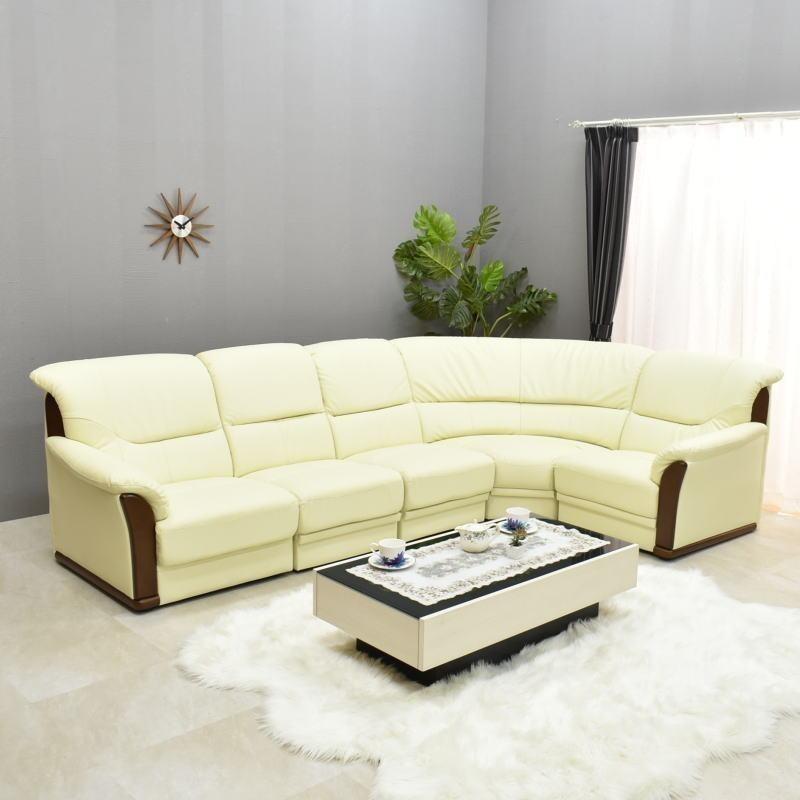 本革張りコーナーソファー 5点セット 本革 アイボリー レザー 応接