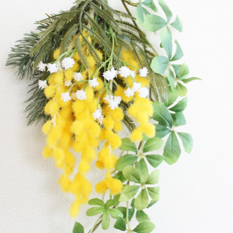ミモザ＆かすみ草&シュガーバイン ミニリース 壁掛け スワッグ