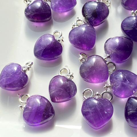 ハート アメジスト 天然石 ペンダントトップ チャーム 紫水晶 2月
