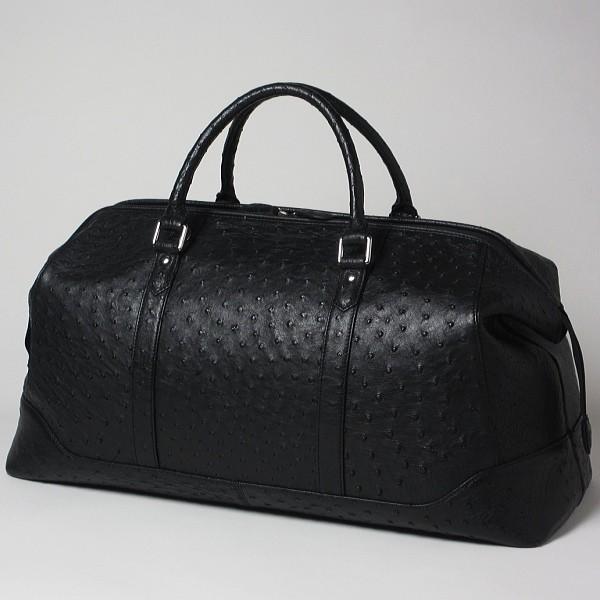 本革 オーストリッチ ボストンバッグ 旅行用バッグ ブラック 機内