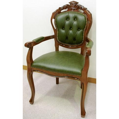 イタリア製 ダイニング アームチェア 本革 グリーン送料無料肘付き