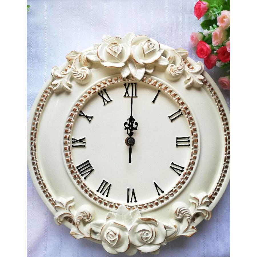壁掛け時計 静音 アンティーク調 掛け時計 ヨーロッパ シャビー 白