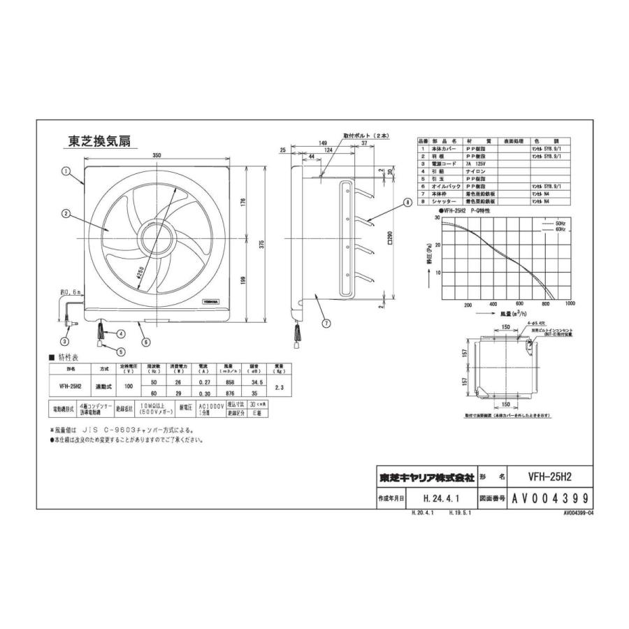東芝 VFH-25H2 一般換気扇 台所用 スタンダードタイプ JAN