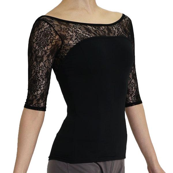 バレエ 大人 シャンデリーレース・5分袖レオトップ 長袖 日本製