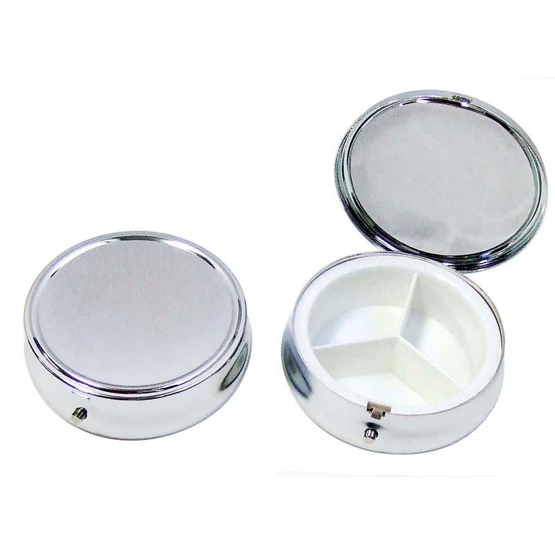 ピルケース 丸型 3区画 シルバー デコベース付き アクセサリーケース