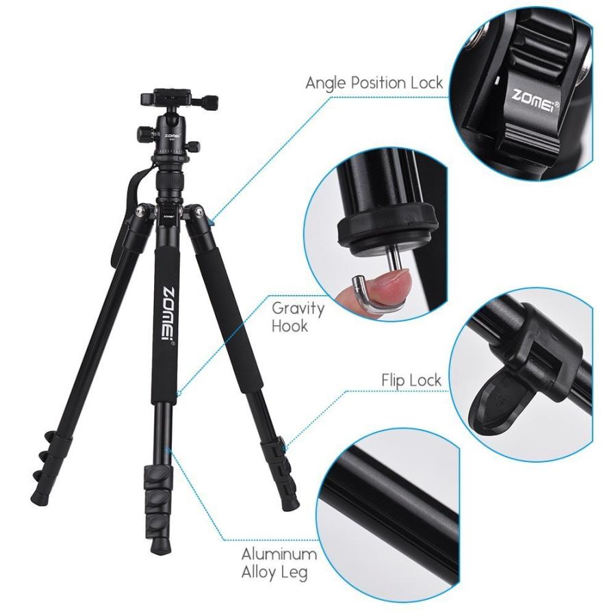 ZOMEi Zomei Q555 63インチ カメラ三脚 軽量 Andoerクリニングクロス