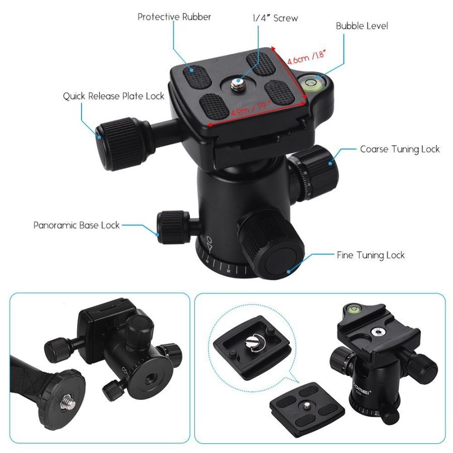 ZOMEi Zomei Q555 63インチ カメラ三脚 軽量 Andoerクリニングクロス