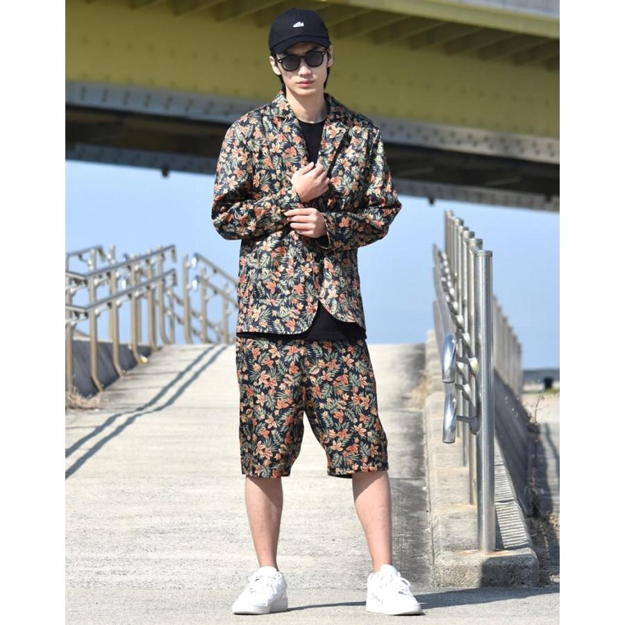 テーラードセットアップ メンズ 夏 ボタニカル柄 上下セット 大きい