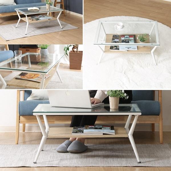 不二貿易（Fuji Boeki） ガラステーブル おしゃれ 北欧 白 リビング