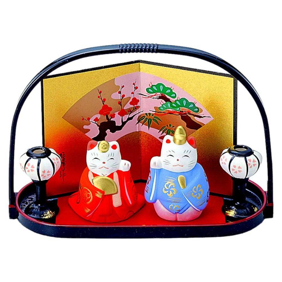 雛人形 コンパクト 陶器 ネコ 猫 小さい 可愛い ひな人形/ 平安雛