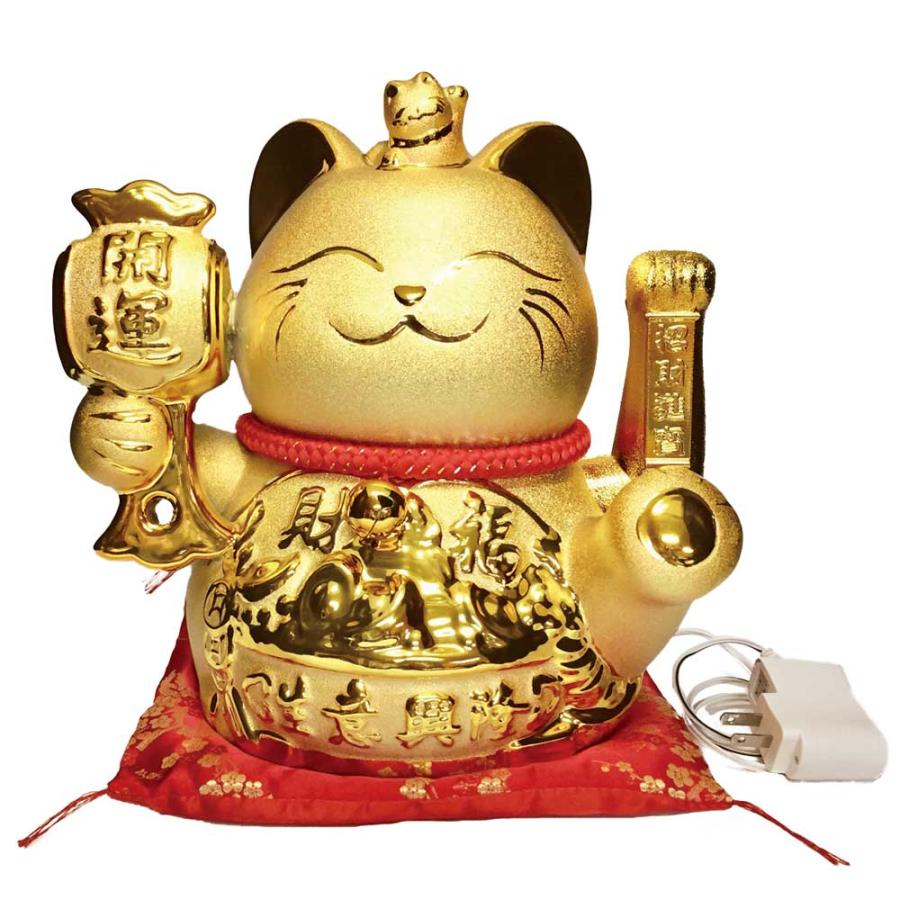 招き猫 置物 金色 ゴールド 縁起物 豪華/ 電動で手招きする招き猫 大
