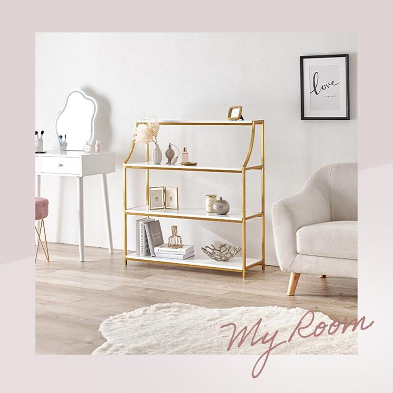 オープンラック 幅91cm 大理石調棚板 ゴールドフレーム LCC-4619-MWH