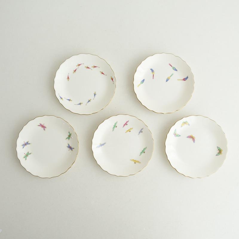 香蘭社 *仲良しシリーズ 銘々皿 5枚セット*食器お皿蝶鳥魚【陶器