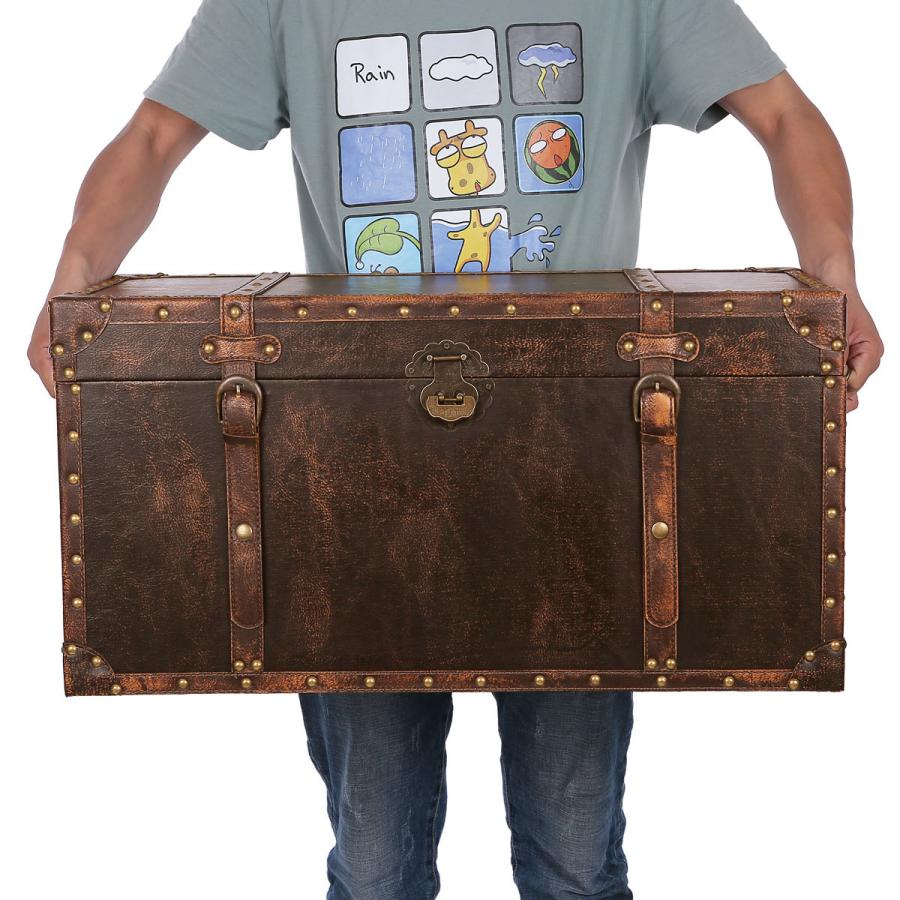 鍵付き トランク型 収納ボックス 大型 トランクボックス アンティーク