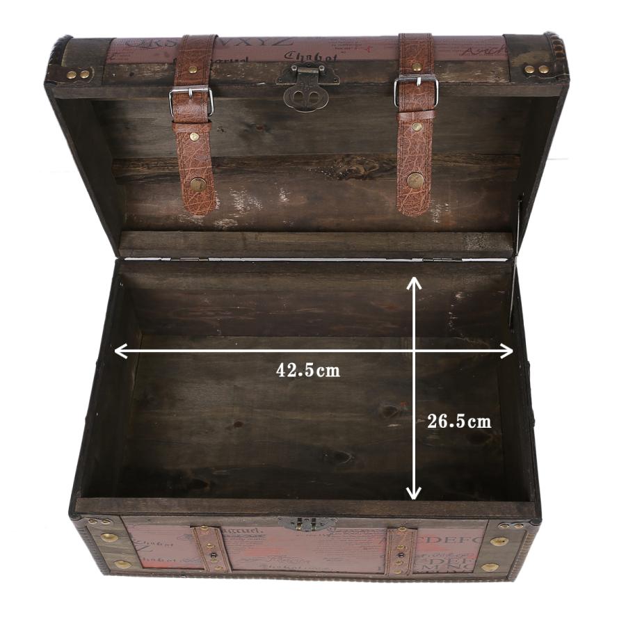 鍵付き アンティーク 宝箱 海賊 木箱 大サイズ （横幅約45cm） : e