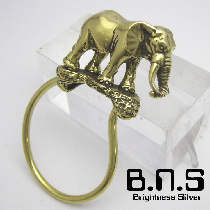 金色の象 アフリカゾウキーリング 真鍮 ブラス (キーホルダー、キー