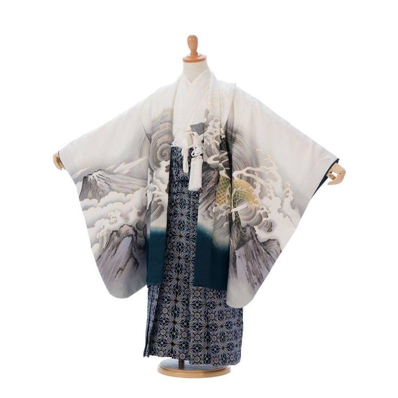 着物 5歳 龍柄の七五三着物レンタルフルセット（白系 ）｜男の子(五歳