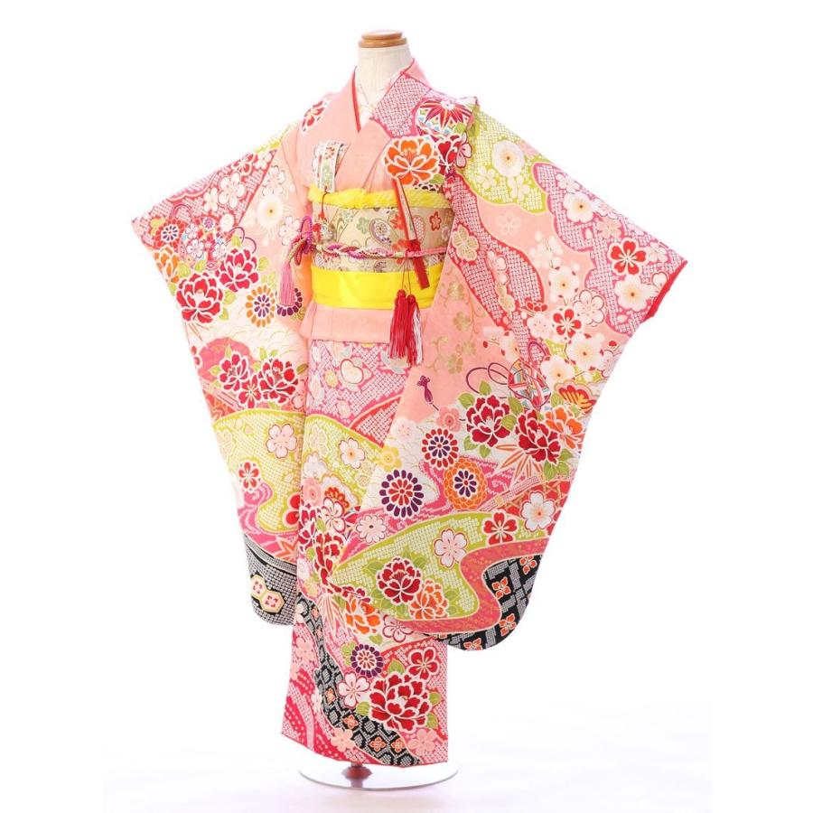 e-7-117 ピンク地 鹿の子 しぼり調 正絹 式部浪漫 7歳 女の子 七五三