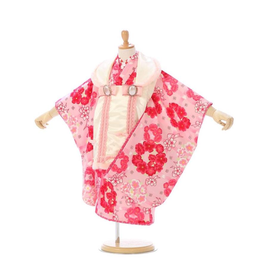被布 洋花柄の七五三着物3歳 女の子(被布)フルセット（ピンク系