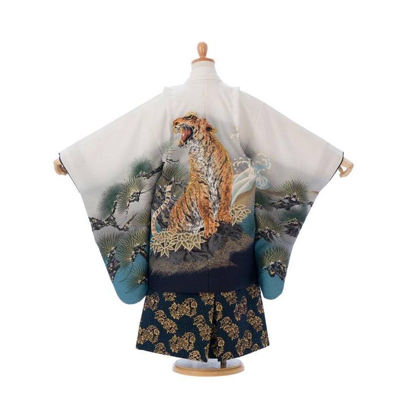 着物 5歳 虎柄の七五三着物レンタルフルセット（白系 ）｜男の子(五歳