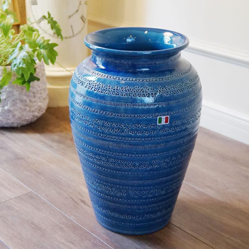 傘立て アンブレラスタンド 陶器 イタリア製傘立て ブルー 青 丸型