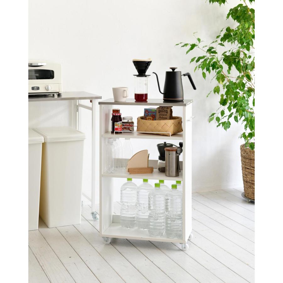 山善（YAMAZEN） キッチンワゴン キャスター付き ステンレス天板 幅24